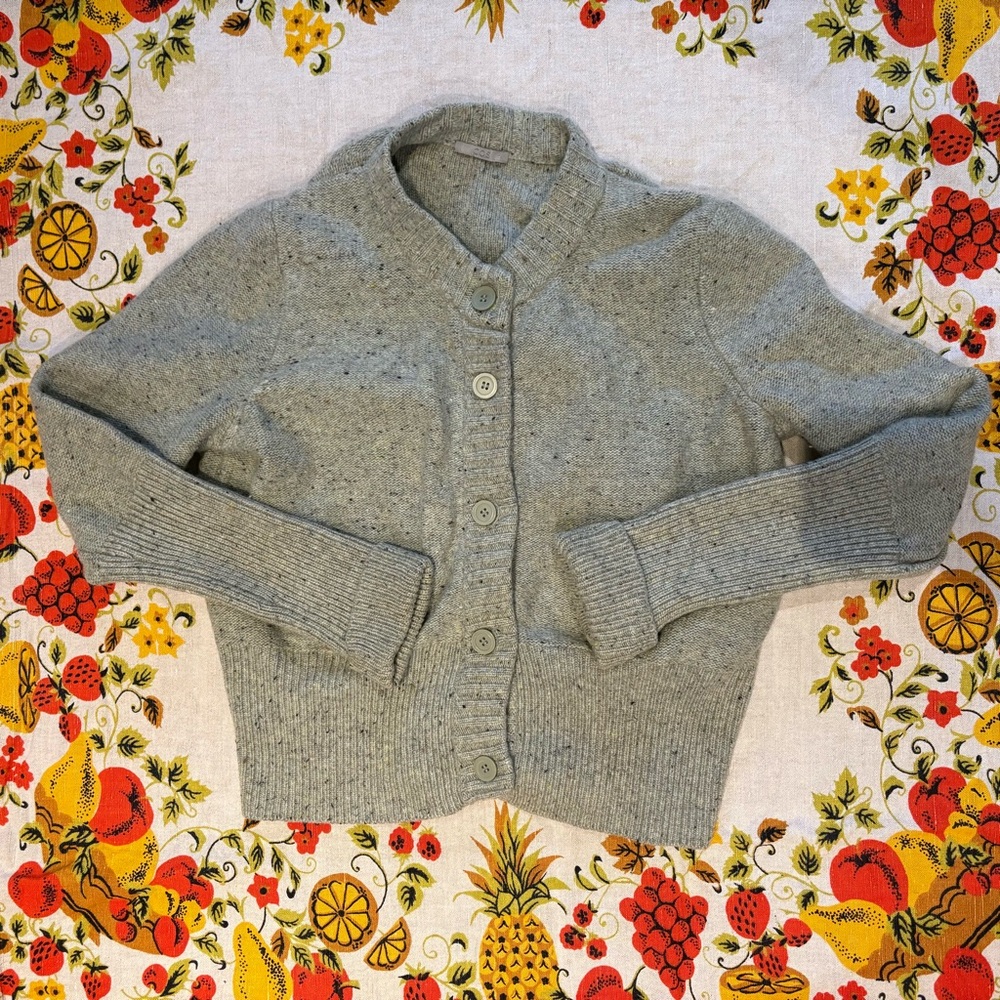 Eileen Fisher Gray/Green Button-Up Cardigan